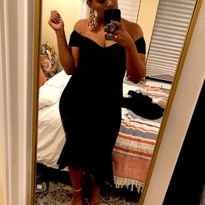 Black Bardot Fishtail Midi Dress